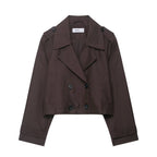 Women's Cropped Double-Breasted Trench Coat with Epaulettes, Wide Lapels and Adjustable Sleeve Straps Fashion Glam