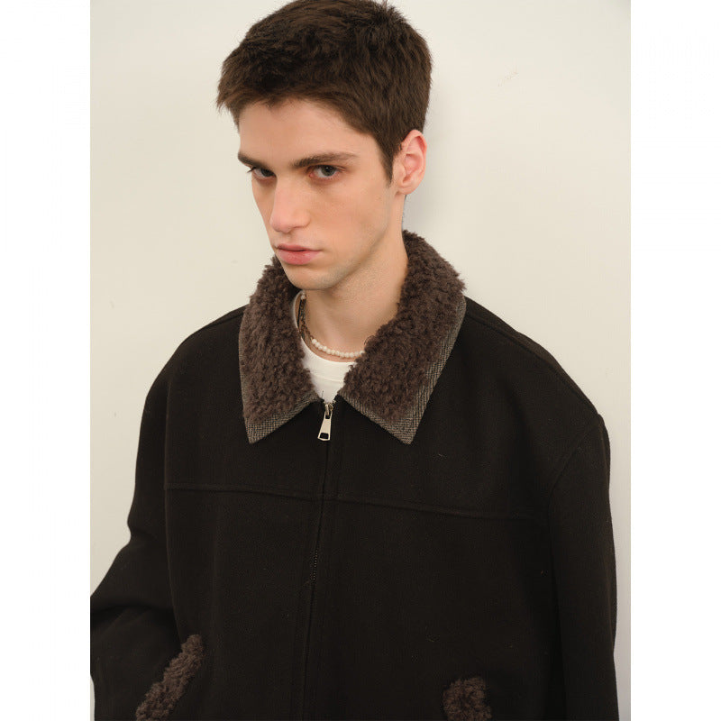 Men's bomber jacket with teddy collar, zipper, and elastic hem Fashion Glam