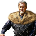 Men's Viking-inspired shoulder cape made of dense faux fur with leather trim and decorative brooch Fashion Glam