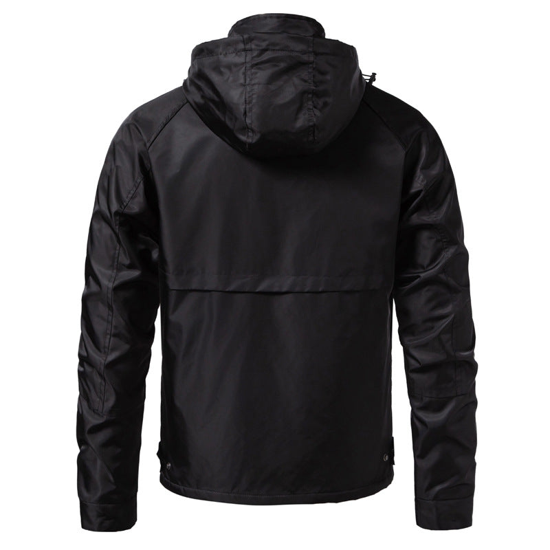 Men's Water-Repellent Hooded Jacket in Utility Style with Snap Button Placket and Flap Pockets Fashion Glam