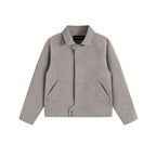 Unisex short jacket in minimalist suede look with concealed front placket and shirt collar Fashion Glam
