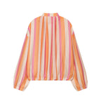 Women's Striped Cropped Bomber Jacket with High Stand Collar, Balloon Sleeves and Zipper Fashion Glam