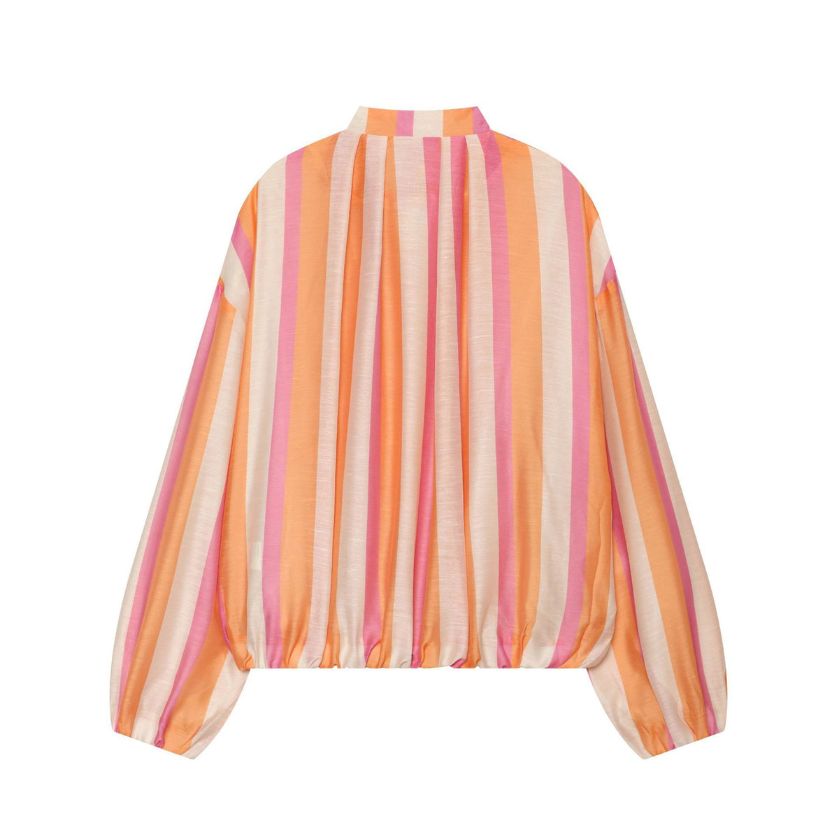 Women's Striped Cropped Bomber Jacket with High Stand Collar, Balloon Sleeves and Zipper Fashion Glam