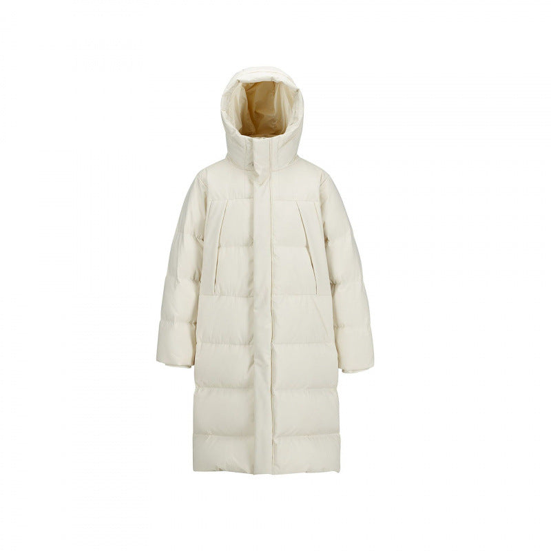 Women Longer quilted down coat with high hood and concealed zipper placket Fashion Glam