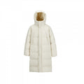 Women Longer quilted down coat with high hood and concealed zipper placket Fashion Glam