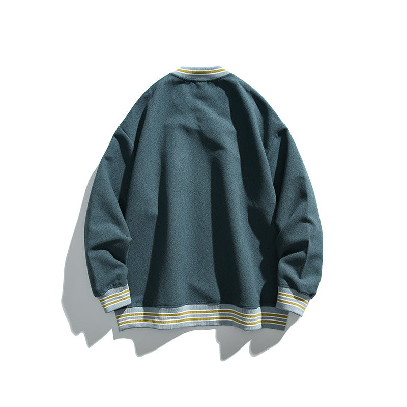 Men's Oversized V-Neck Sweatshirt with Contrast Stripes at Cuffs and Hem Fashion Glam