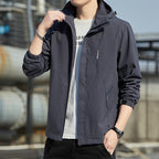 Men's Lightweight Hooded Softshell Jacket with Windproof Membrane and Minimalist Urban Cut Fashion Glam
