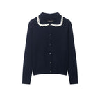 Women’s fine knit cardigan with crocheted Peter Pan collar Fashion Glam