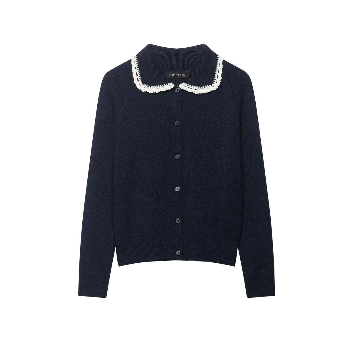 Women’s fine knit cardigan with crocheted Peter Pan collar Fashion Glam