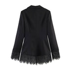 Women tailored blazer with lace trim and flared hem Fashion Glam