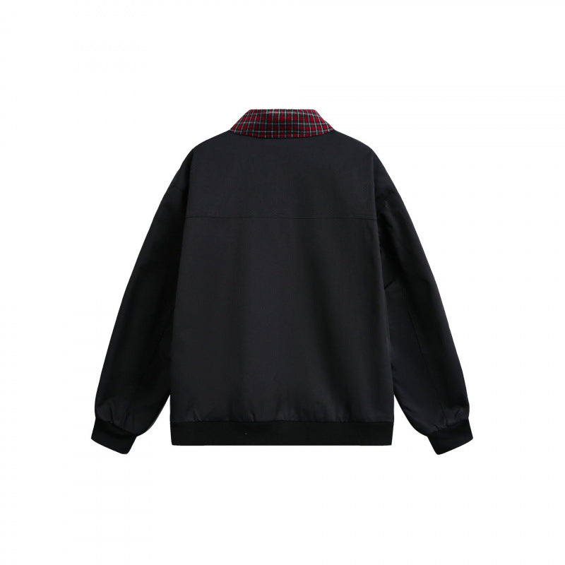 Unisex Reversible Zipper Jacket with Checkered Pattern and Smooth Back Fashion Glam