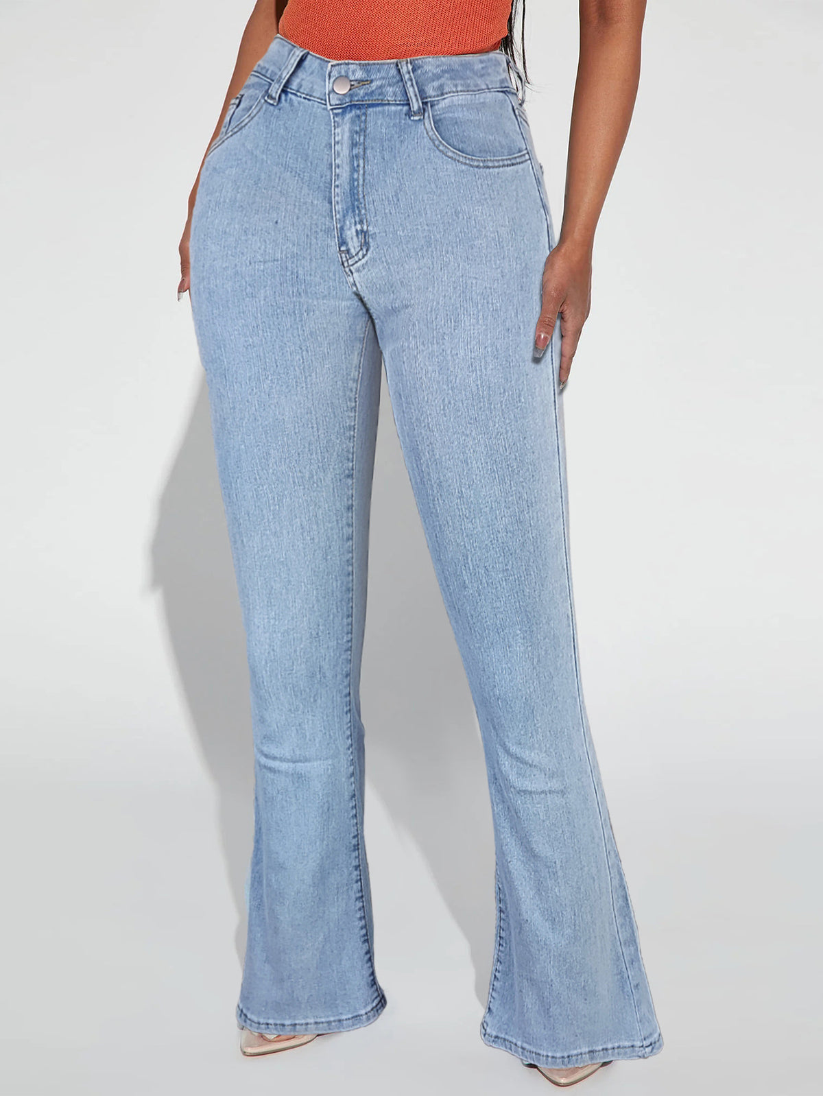 Ladies high-waisted tapered flared jeans with waist-shaping waistband Fashion Glam