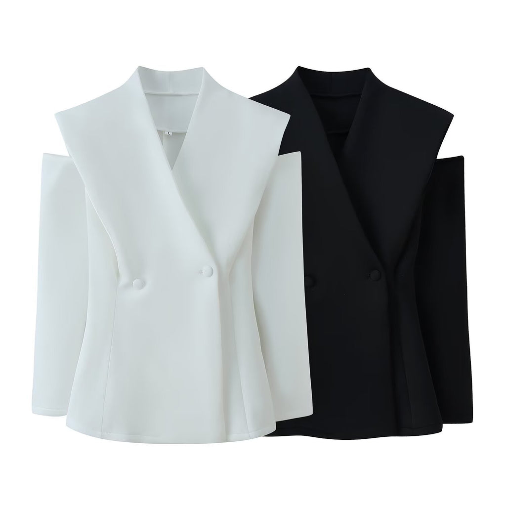 Women Sleeveless Double-Breasted Blazer with Oversized Shawl Collar Fashion Glam