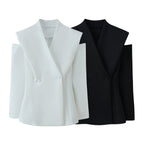 Women Sleeveless Double-Breasted Blazer with Oversized Shawl Collar Fashion Glam