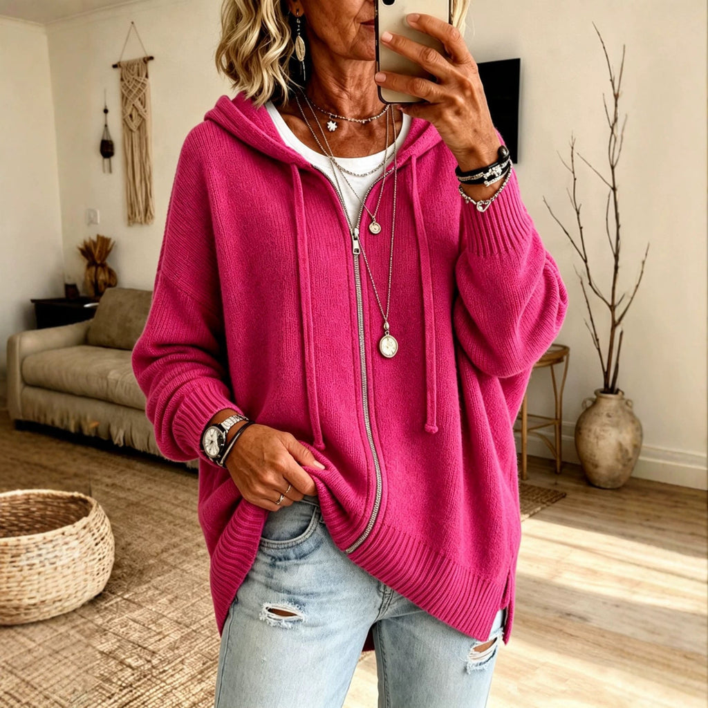 Women Oversize Hooded Zip Cardigan made of soft fine knit Fashion Glam