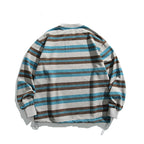 Men's Oversized Striped Sweatshirt with Drawstring Hem and Round Neck Fashion Glam