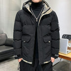 Men's quilted hooded jacket with flap pockets and adjustable Velcro cuffs Fashion Glam