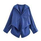 Women's oversized striped shirt with extended back and Kent collar Fashion Glam