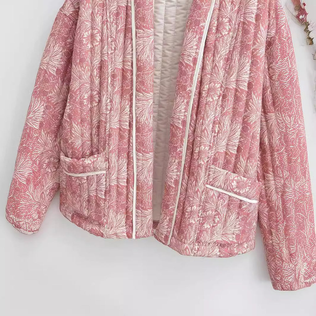 Women's quilted kimono jacket with floral all-over print Fashion Glam