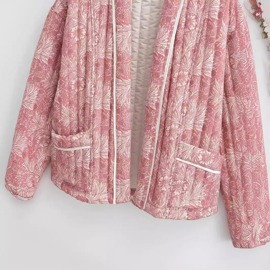 Women's quilted kimono jacket with floral all-over print Fashion Glam