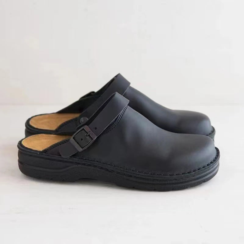 Men's Leather Mule Clog with adjustable buckle strap and padded comfort footbed Fashion Glam