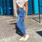 Women's high-waisted shaping skinny jeans with cargo pockets and super stretch denim Fashion Glam