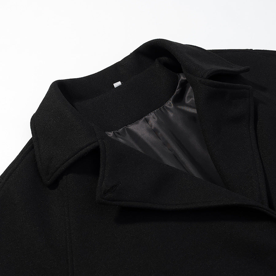 Ladies long coat in a minimalist cocoon cut made of a wool blend with double-breasted button placket Fashion Glam