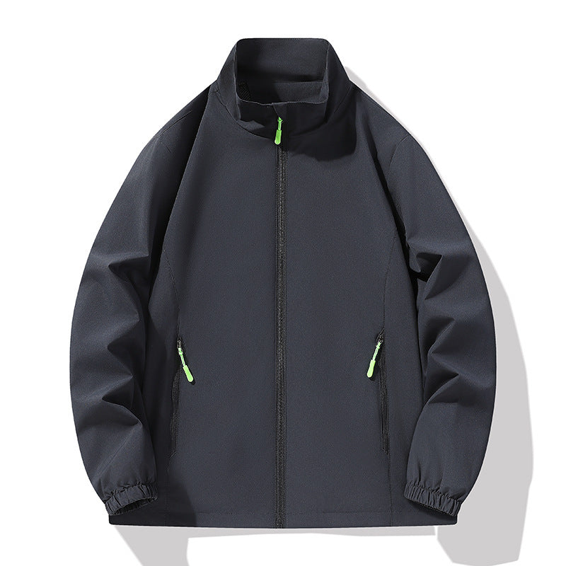 Men's Minimalist Softshell Outdoor Jacket with Stand-Up Collar, Wind and Water Resistant Membrane and Fluorescent Zipper Pulls Fashion Glam