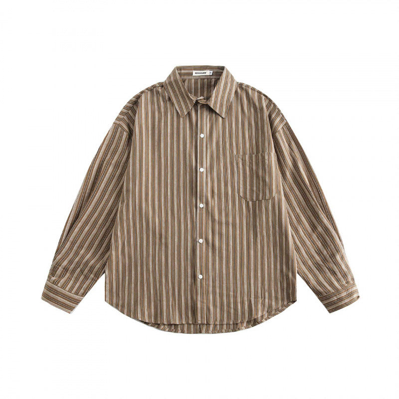 Unisex Oversized Shirt in Striped Relaxed Fit with Chest Pocket and Curved Hem Fashion Glam