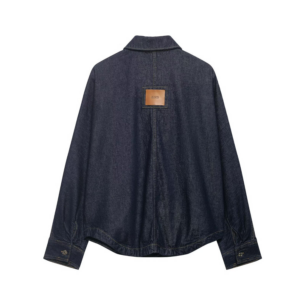 Women's Oversized Denim Jacket with Patch Pockets and Decorative Stitches Fashion Glam