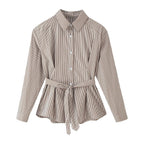 Women Tailored Shirt Dress with Check Pattern and Tied Belt Fashion Glam