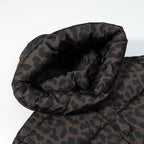 Women's Short Quilted Oversized Down-Effect Jacket with High Funnel Neck and Leopard Print Fashion Glam