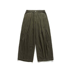 Men's Wide Cropped Canvas Pants in Utility Look with Elastic Waistband and Distinctive Pleats Fashion Glam