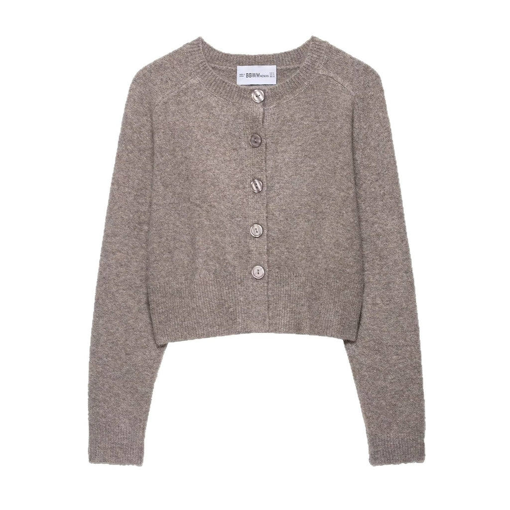 Ladies Cropped Raglan Cardigan with Pearl Buttons and Wide Ribbed Hem Fashion Glam