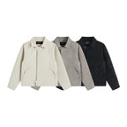 Unisex short jacket in minimalist suede look with concealed front placket and shirt collar Fashion Glam
