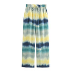 Women's Wide Palazzo Lounge Pants with Elastic Waistband, Drawstring and Watercolor Print Fashion Glam