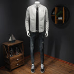 Men's Slim Leather Jacket in Biker Look with Stand-Up Collar and Vertical Chest Pocket Fashion Glam