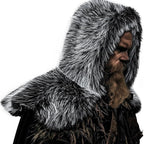 Men's hooded cloak made of dense faux fur with wide shoulder trim and warm interior lining Fashion Glam