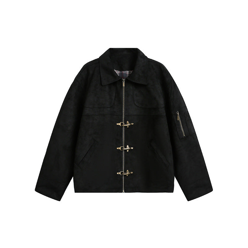 Men's short jacket in boxy format made of suede look with toggle closures and zipper Fashion Glam