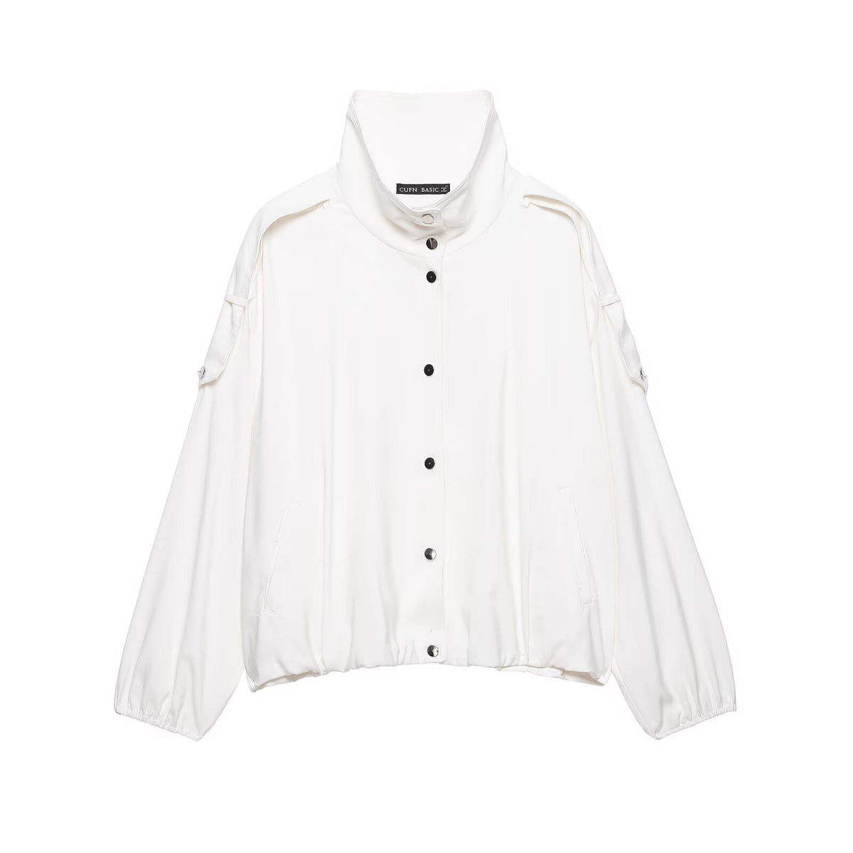 Women Oversize Blouson Jacket with Stand-Up Collar and Snap Front Fashion Glam