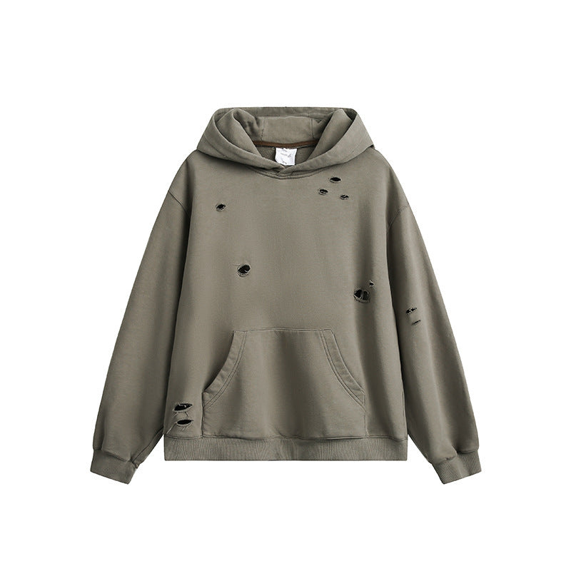 Unisex Oversize Hoodie with Distressed Details, Kangaroo Pocket and Ribbed Cuffs Fashion Glam