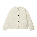 Women's Quilted Oversized Quilted Jacket with Round Neckline, Patch Pockets and Button Placket Fashion Glam