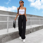 Women's High-Waisted Wide-Leg Jeans with Visible Front Zip, Knee Darts and Raw Hem Fashion Glam