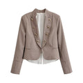 Women's Tailored Short Blazer with Decorative Double Button Placket and Shaped Hem Fashion Glam