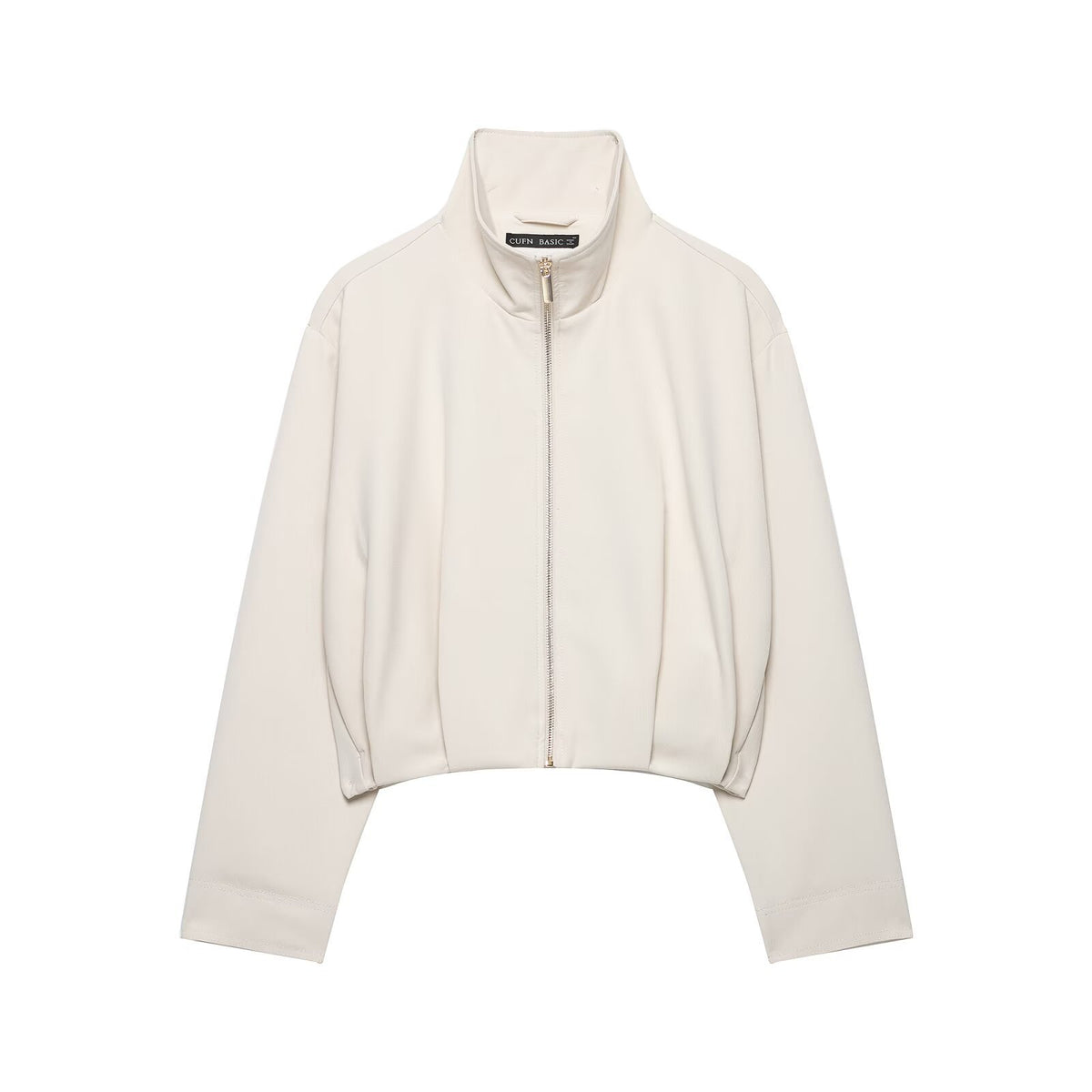 Women's Short Stand Collar Bomber Jacket with Zipper and Fitted Cuffs Fashion Glam