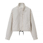 Ladies Two-Piece Polka Dot Linen Blend Set with Boxy Cropped Jacket and High Waist Shorts Fashion Glam
