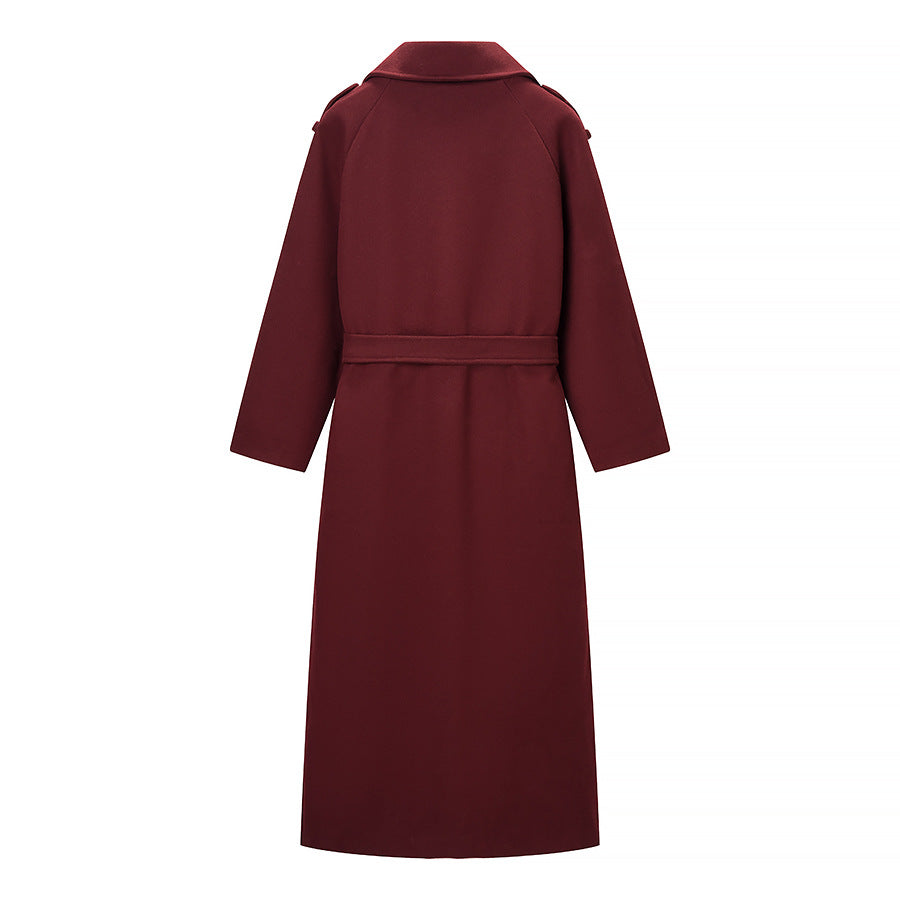 Women's Long Oversized Wool Blend Trench Coat with Wide Lapels and Adjustable Sleeve Straps Fashion Glam