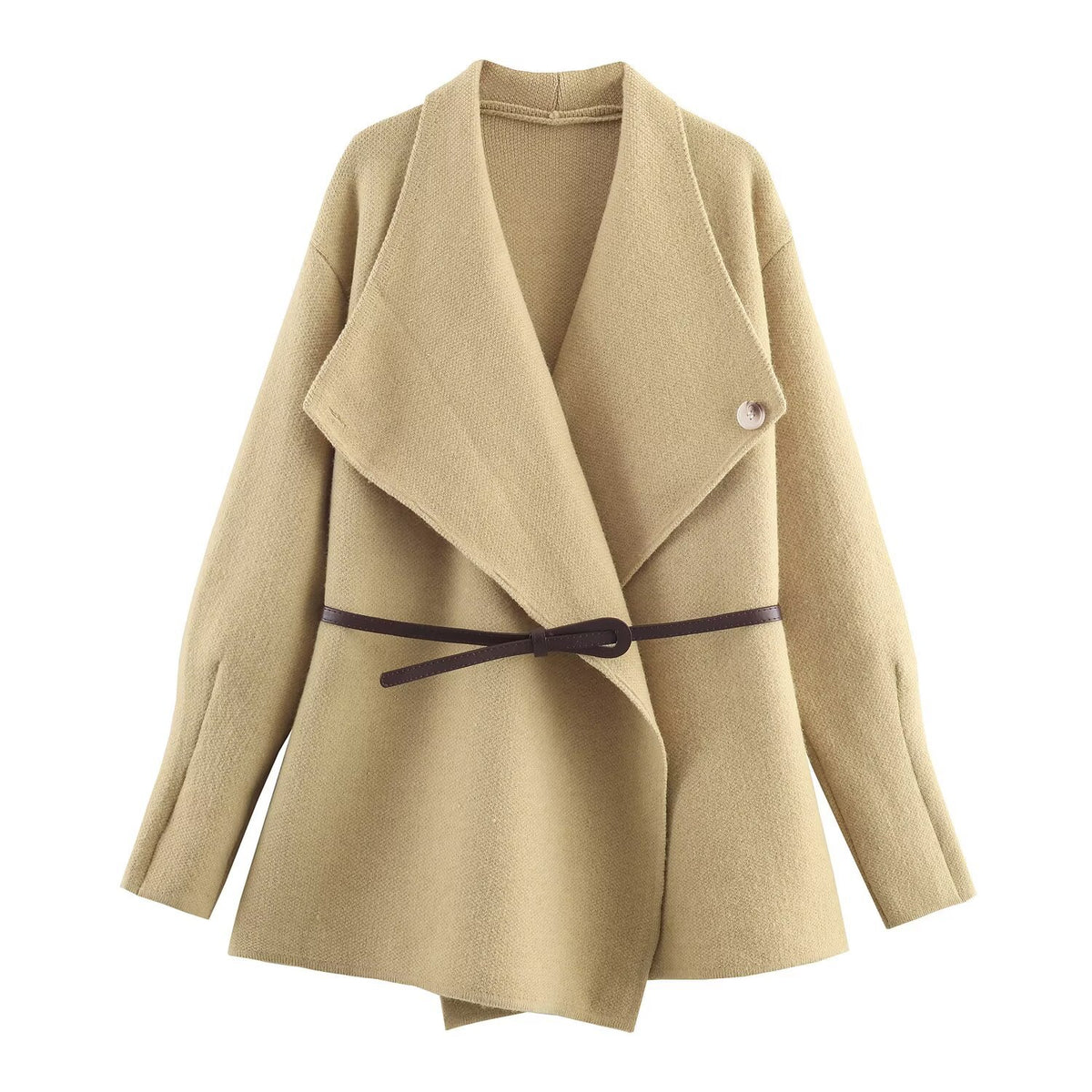 Women’s Wrap Coat with Oversized Shawl Collar and Waist Belt Fashion Glam