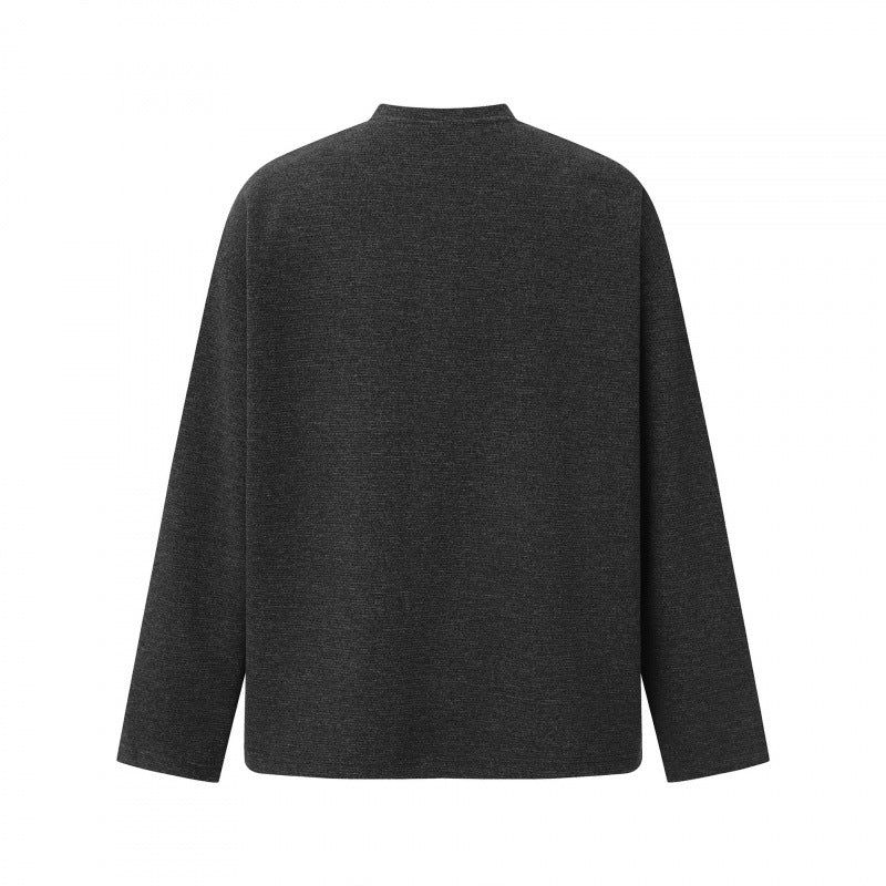 Unisex Oversize fine knit sweater with Henley button placket and stand-up collar Fashion Glam