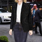 Women's tailored denim blazer with lapel collar and flap pockets Fashion Glam